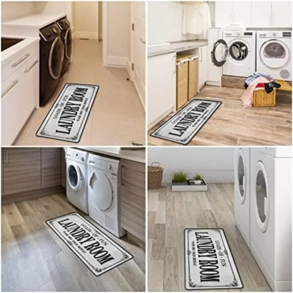 Non Slip Laundry Runner Rug Farmhouse Mat for Bathroom Gray, 20 X 47